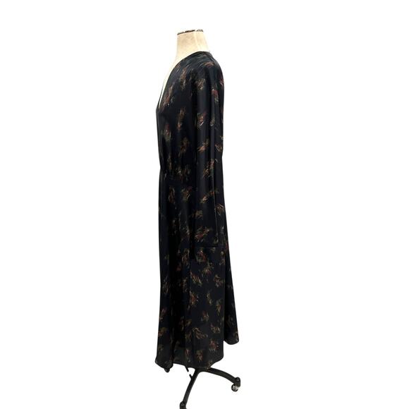 Vince Wisteria Wrap Dress Midi Satin Long Sleeve Black Size XL *Damaged - Picture 8 of 16
